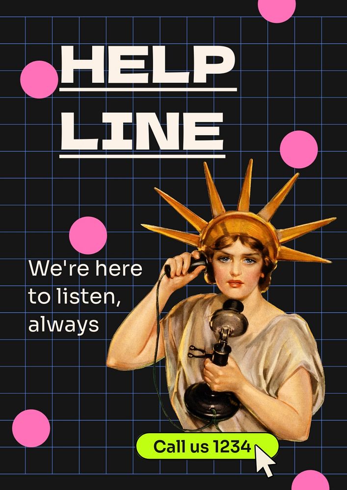 Helpline  poster template, editable text and design