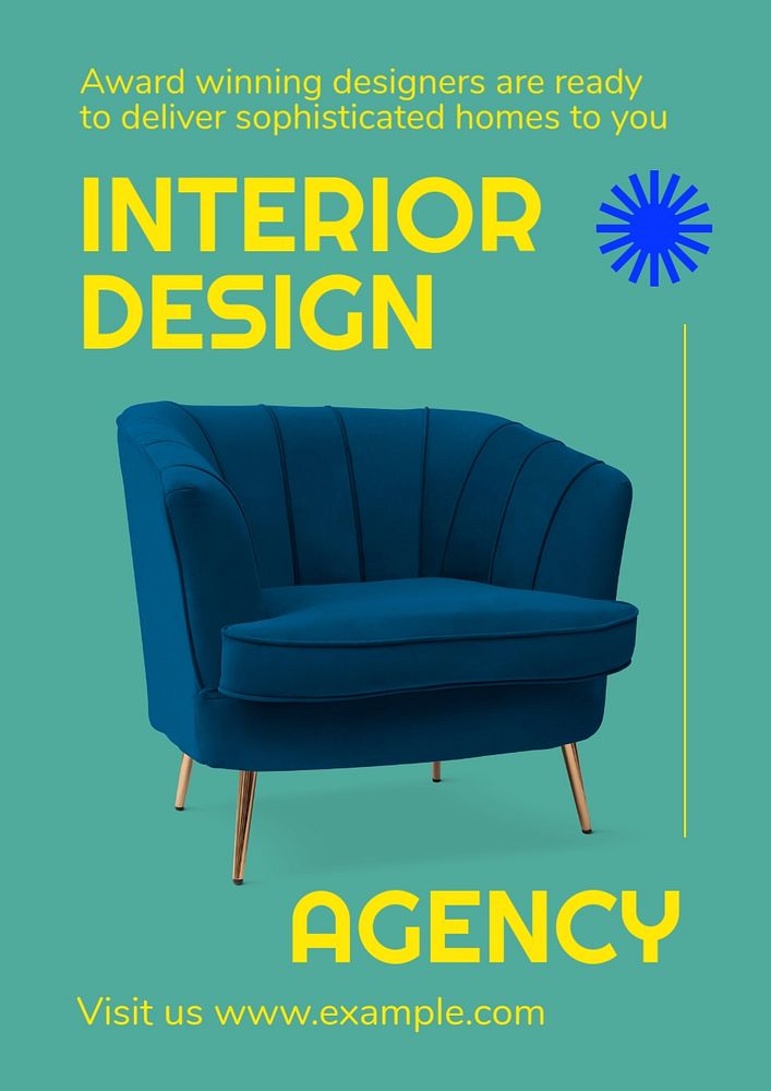 Interior design agency  poster template, editable text and design