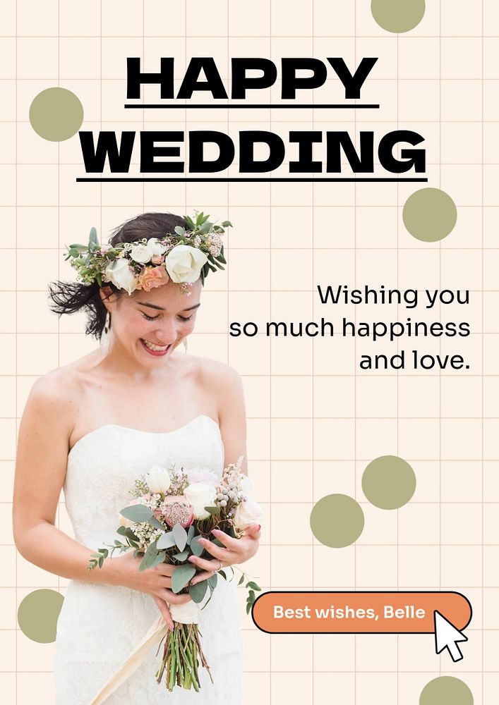 Happy wedding  poster template, editable text and design