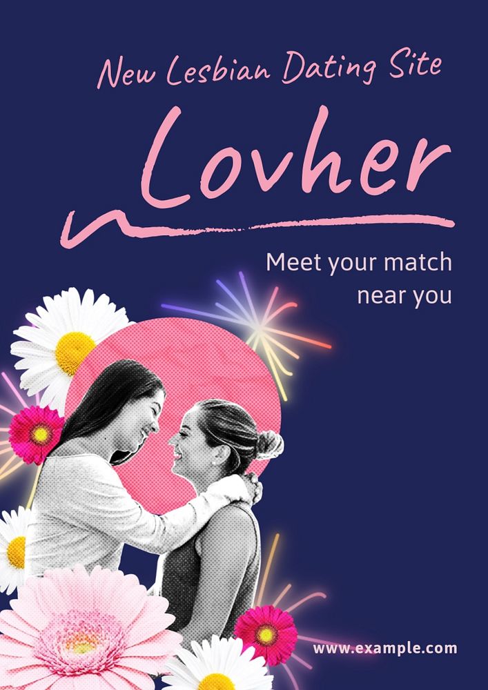 Lesbian dating  poster template, editable text and design