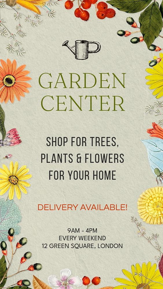 Garden center social story template, editable design