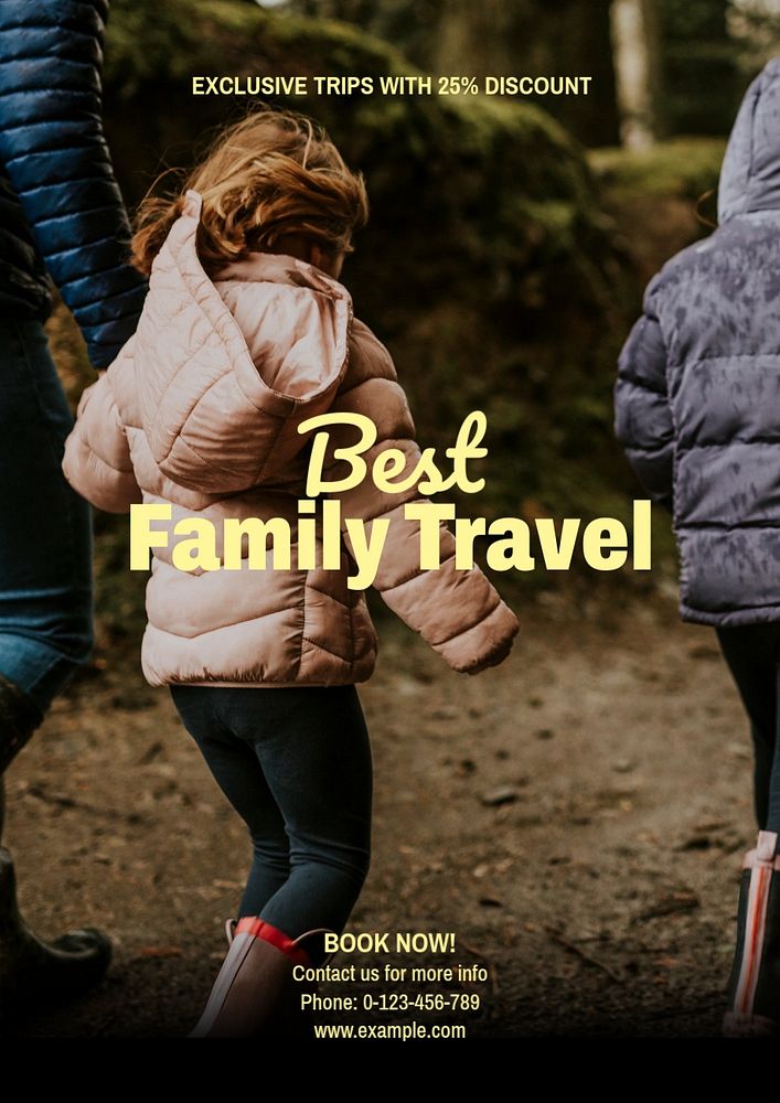 Family travel poster template, editable text and design