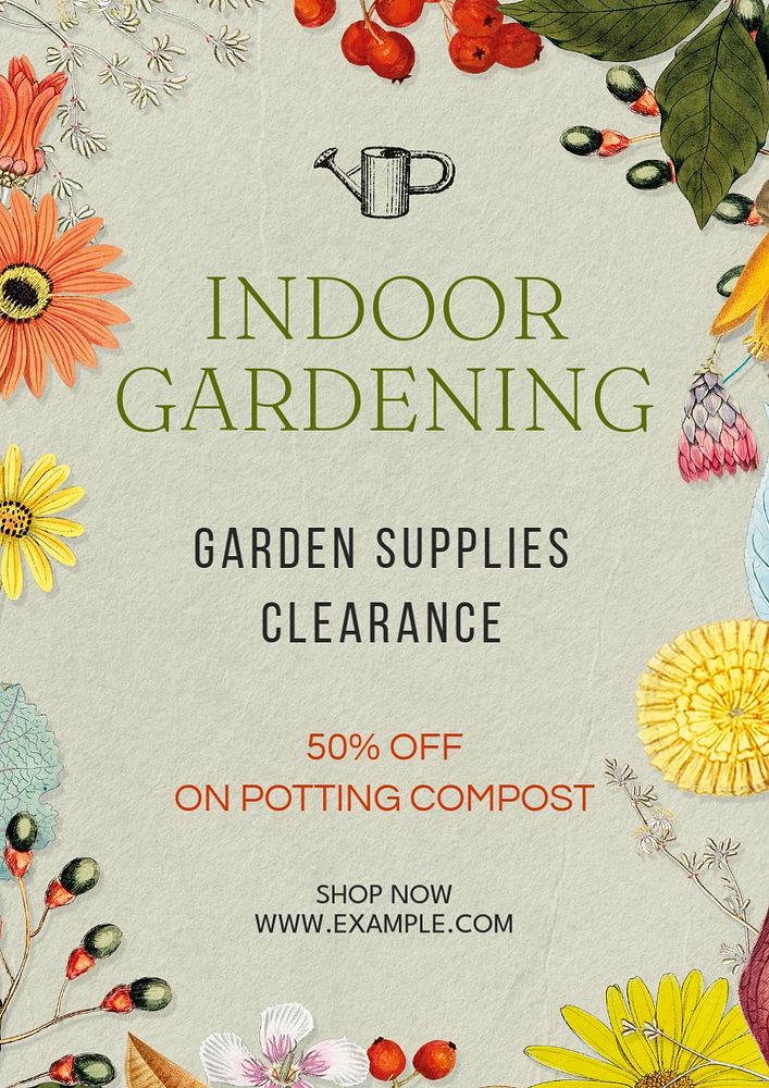 Indoor gardening poster template, editable text