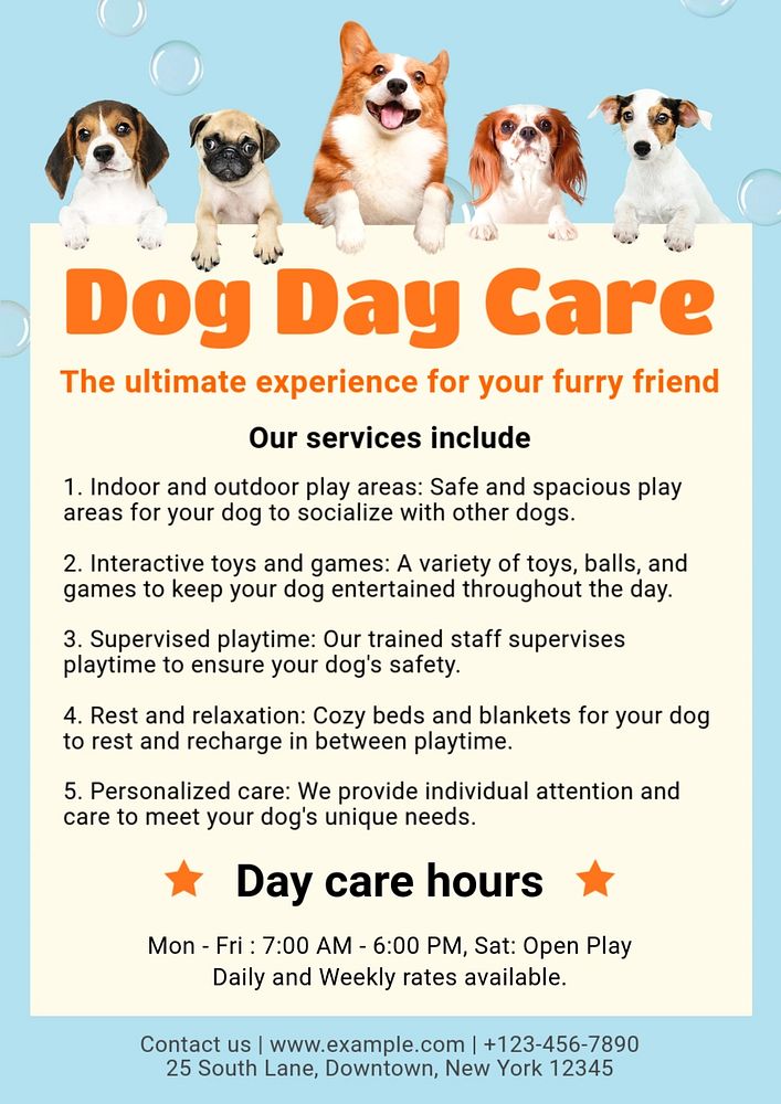 Dog day care poster template, editable text