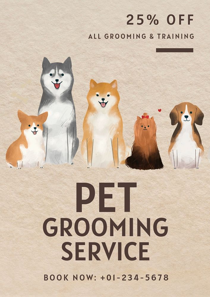 Pet grooming  poster template, editable text and design