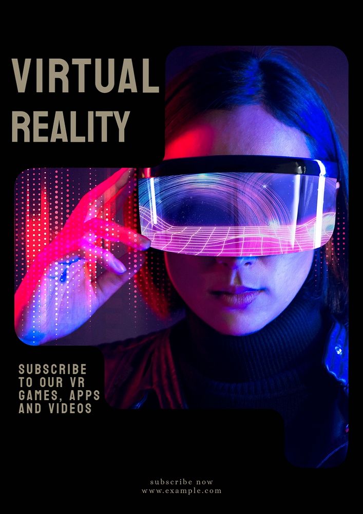 Virtual reality  poster template, editable text and design