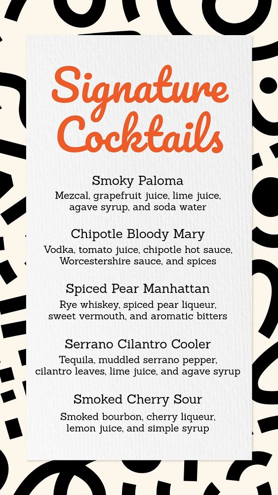 Cocktail menu social story template, editable design