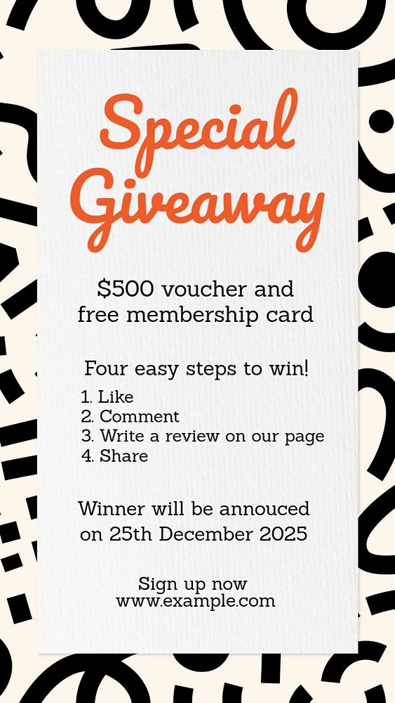 Special giveaway social story template, editable design