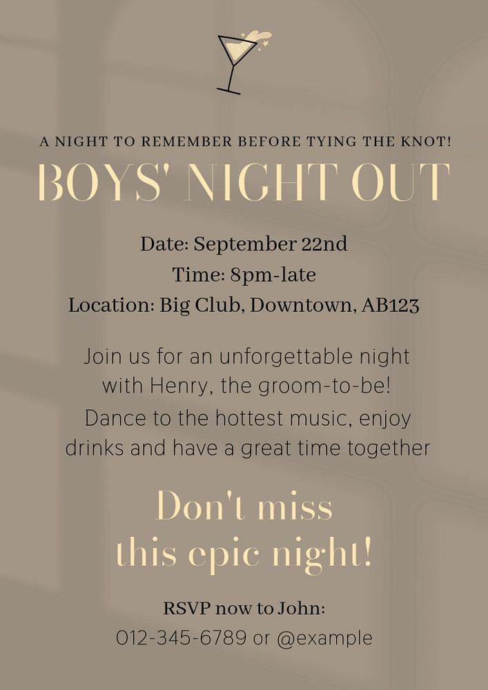 Boys night out poster template, editable text