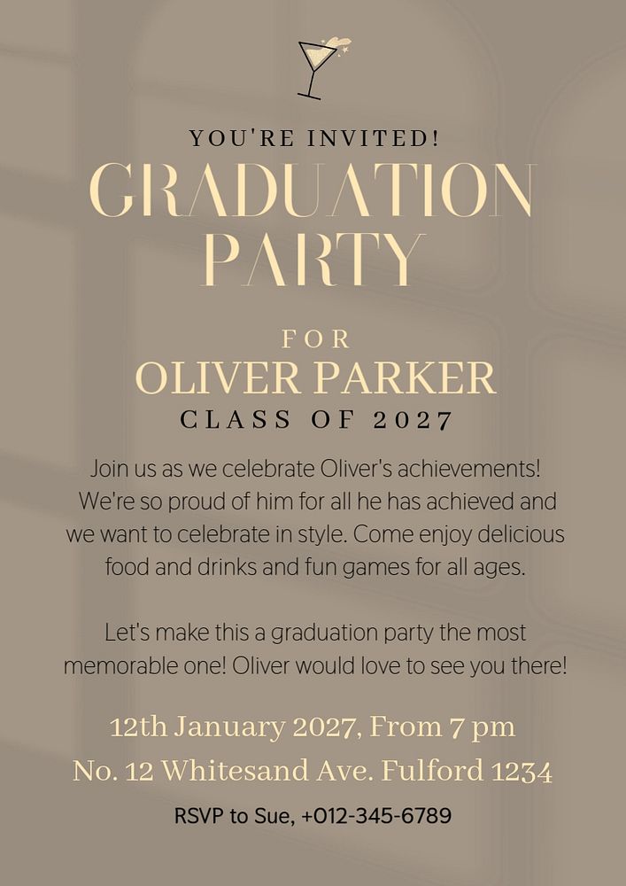 Graduation party poster template, editable text