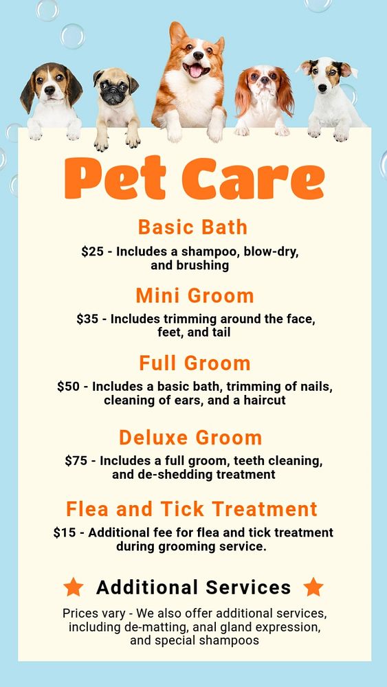 Pet care social story template, editable design