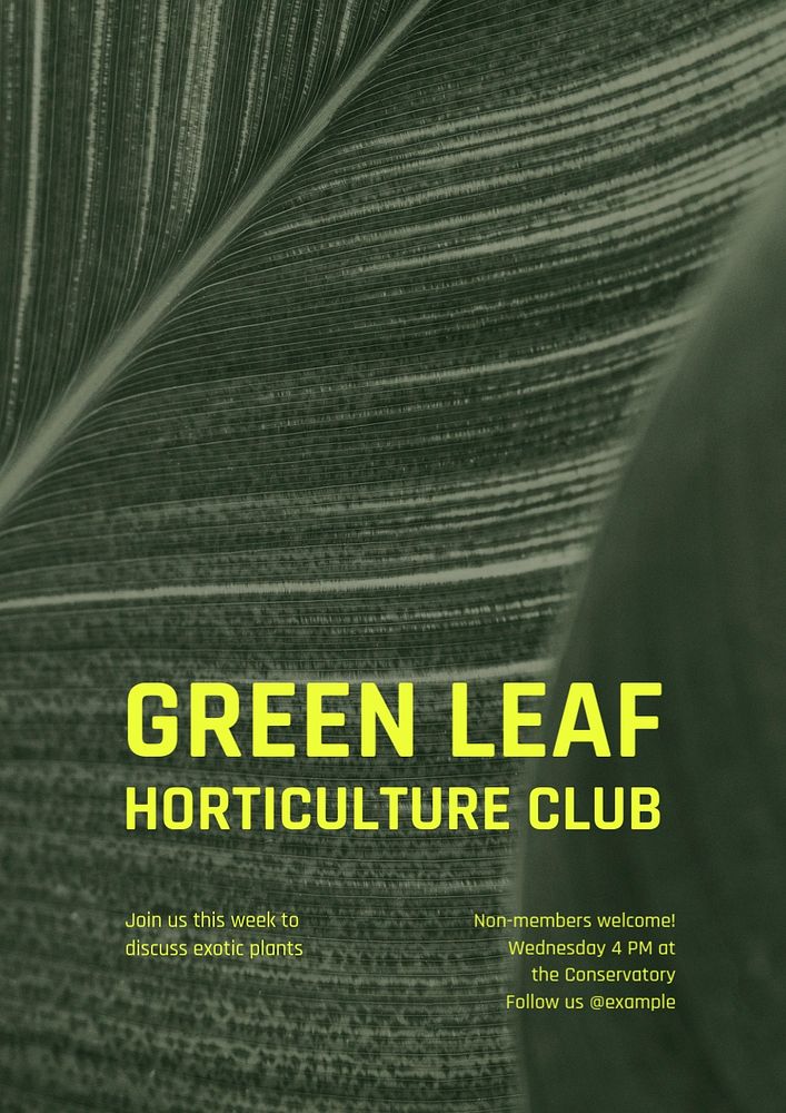 Green leaf club poster template, editable text and design