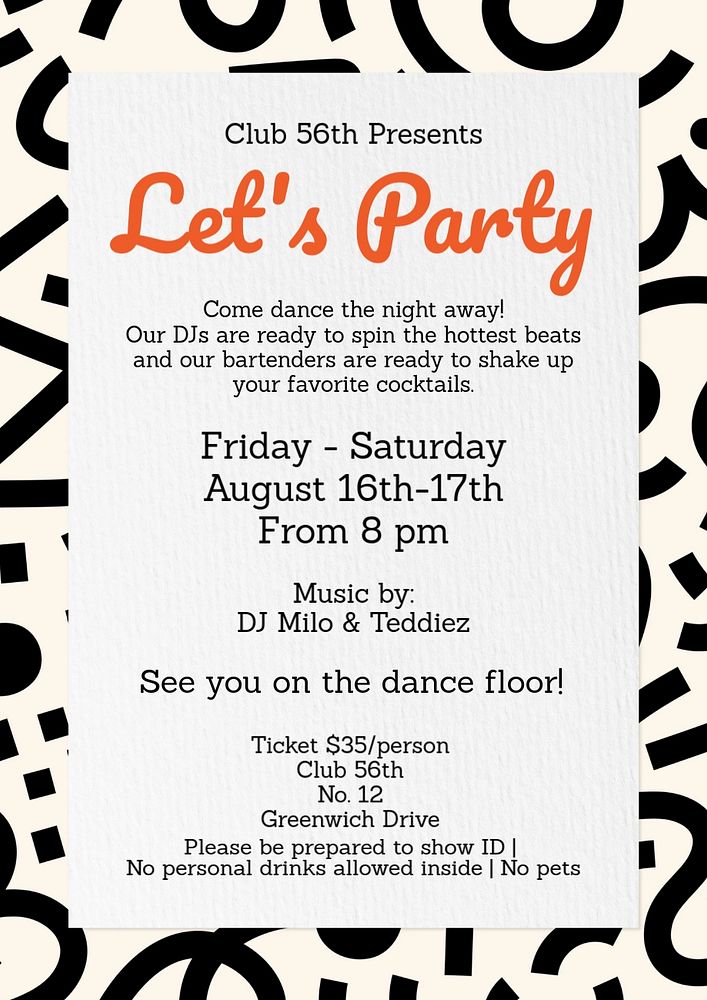 Let's party poster template, editable text