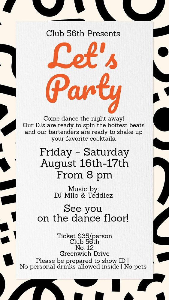 Let's party social story template, editable design