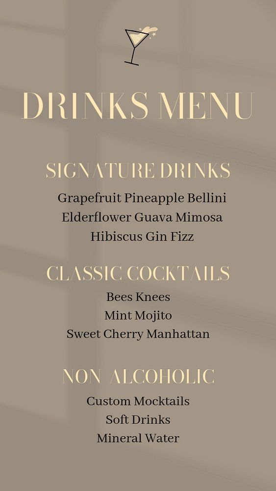 Drinks menu social story template, editable design