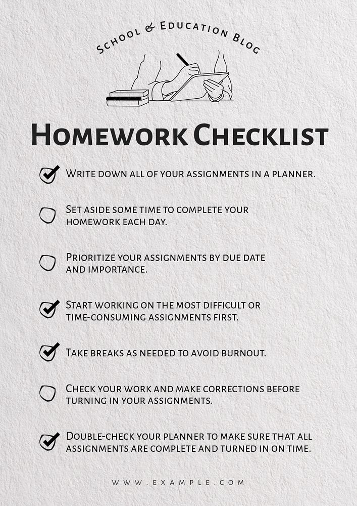 Homework checklist poster template, editable text and design