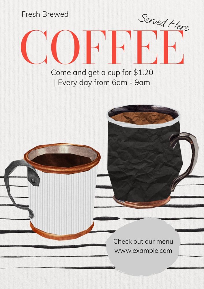 Fresh coffee  poster template, editable text and design