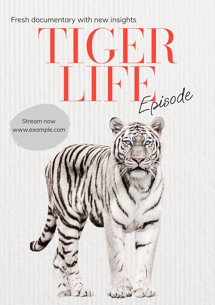 Tiger documentary  poster template, editable text and design