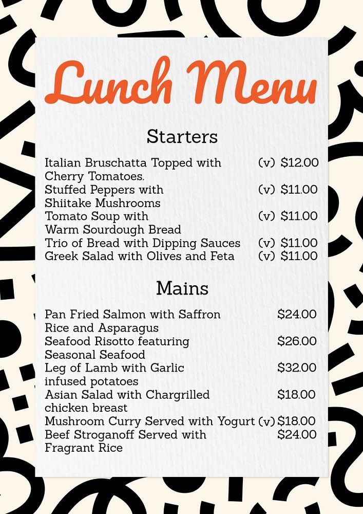 Restaurant menu poster template, editable text
