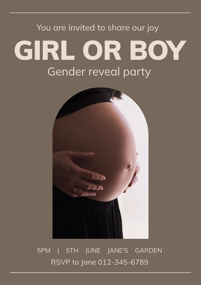 Gender reveal party  poster template, editable text and design