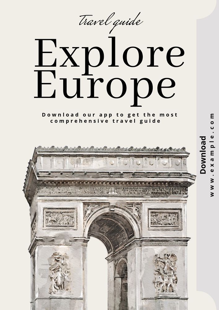 Explore Europe app  poster template, editable text and design