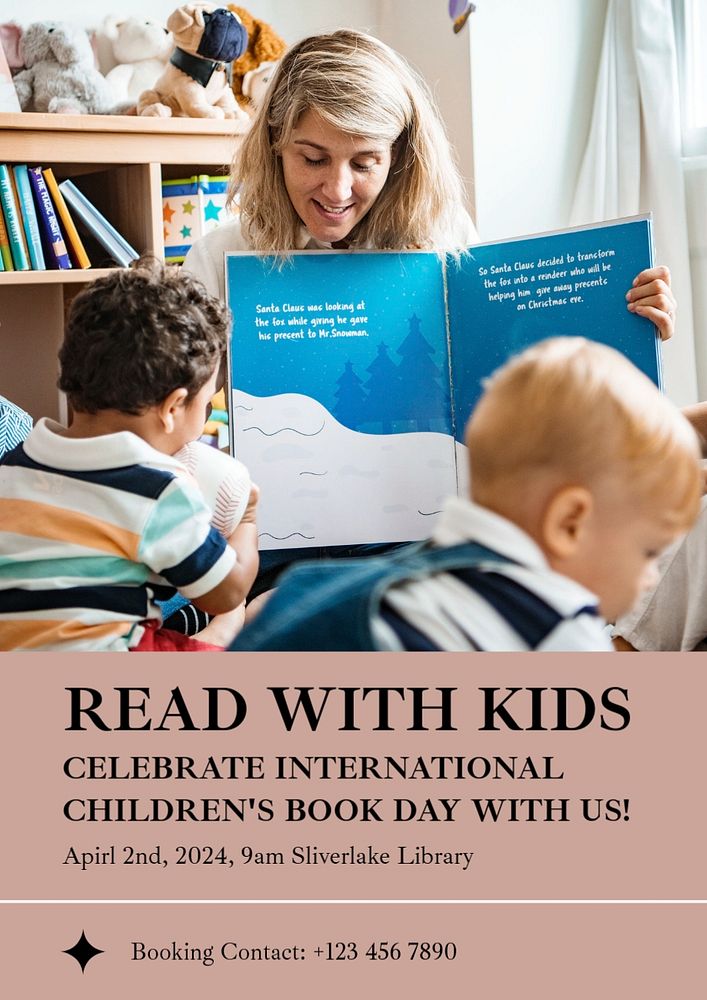 Read with kids  poster template, editable text and design