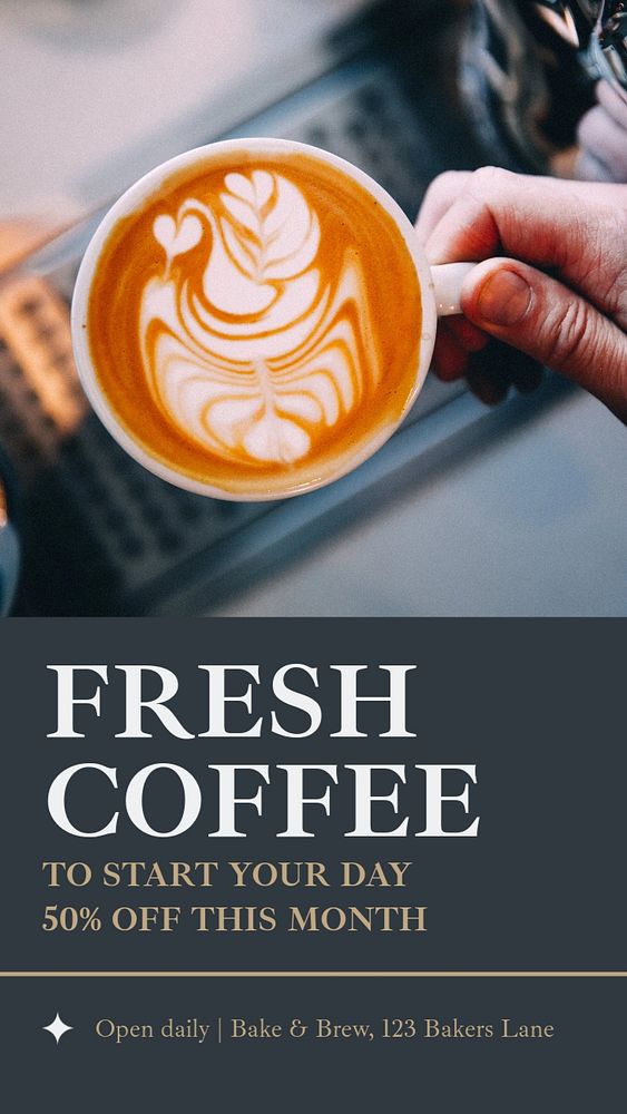 Fresh coffee Instagram story template, editable text