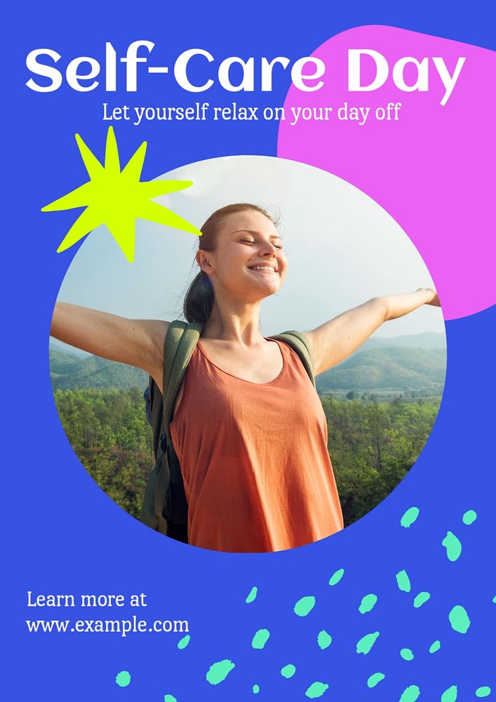 Self-care day  poster template, editable text and design