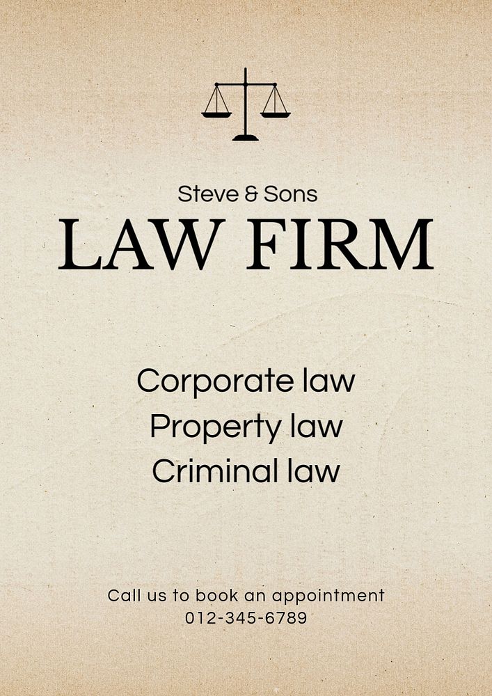 Law firm poster template, editable text