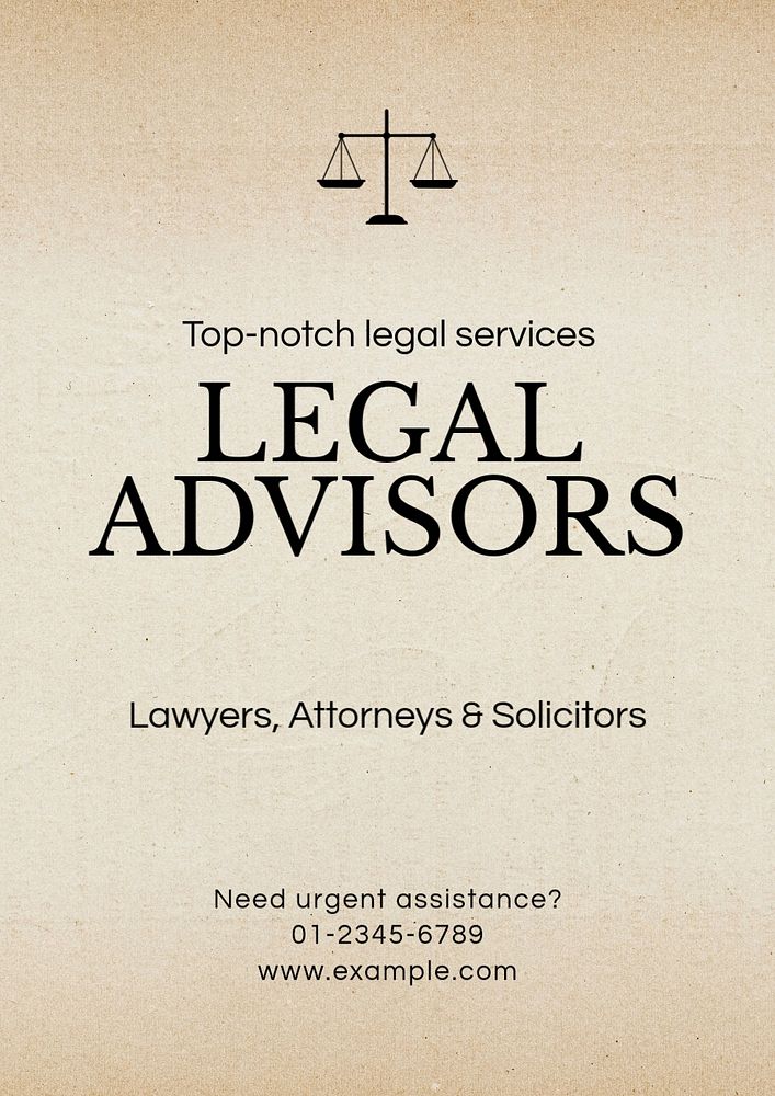 Legal advisors poster template, editable text