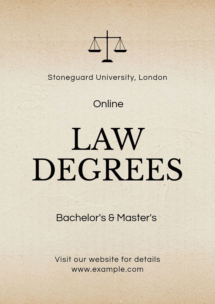 University law degrees poster template, editable text