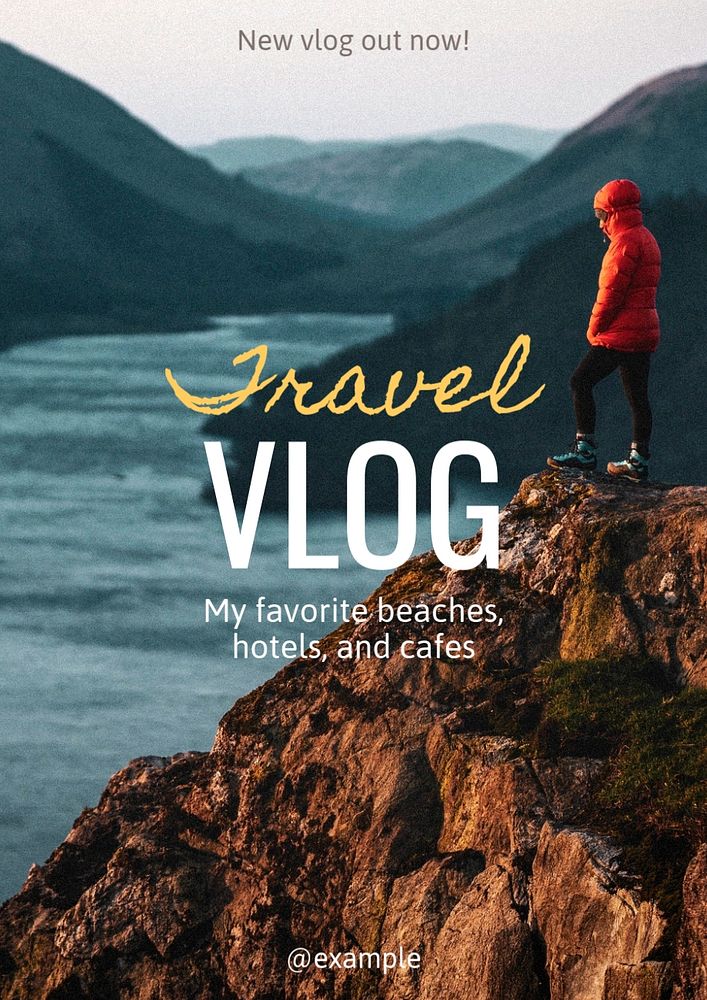 Travel vlog  poster template, editable text and design