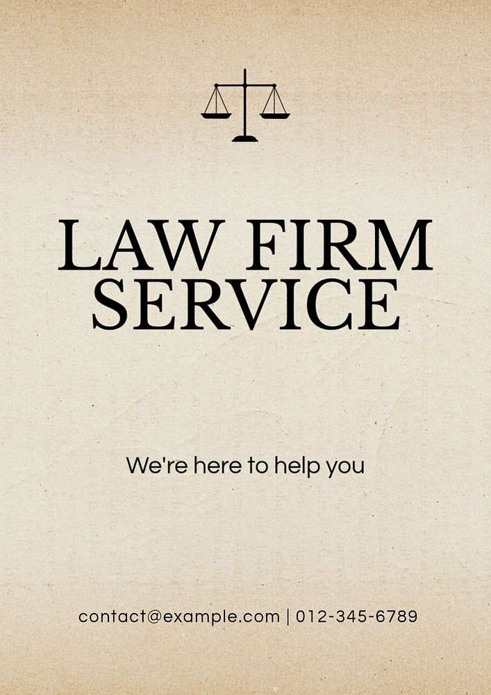 Law firm service poster template, editable text