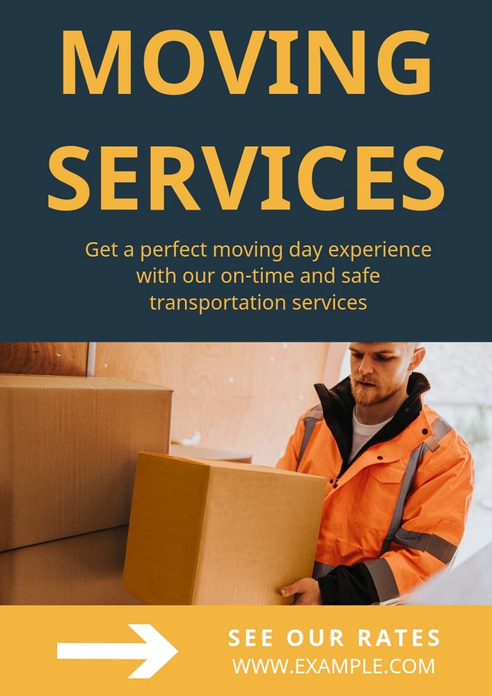 Moving services  poster template, editable text and design