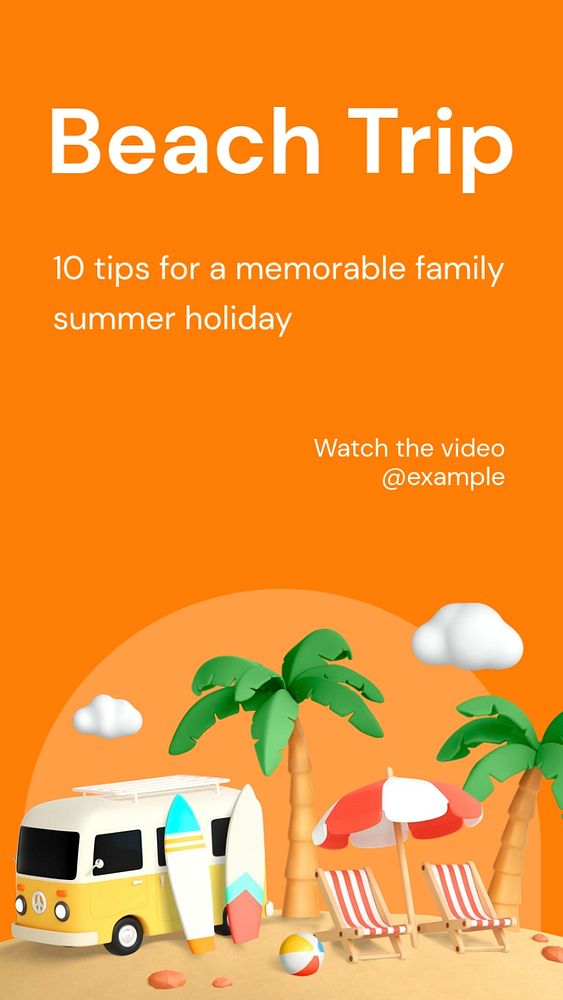 Beach trip Instagram story template, editable text