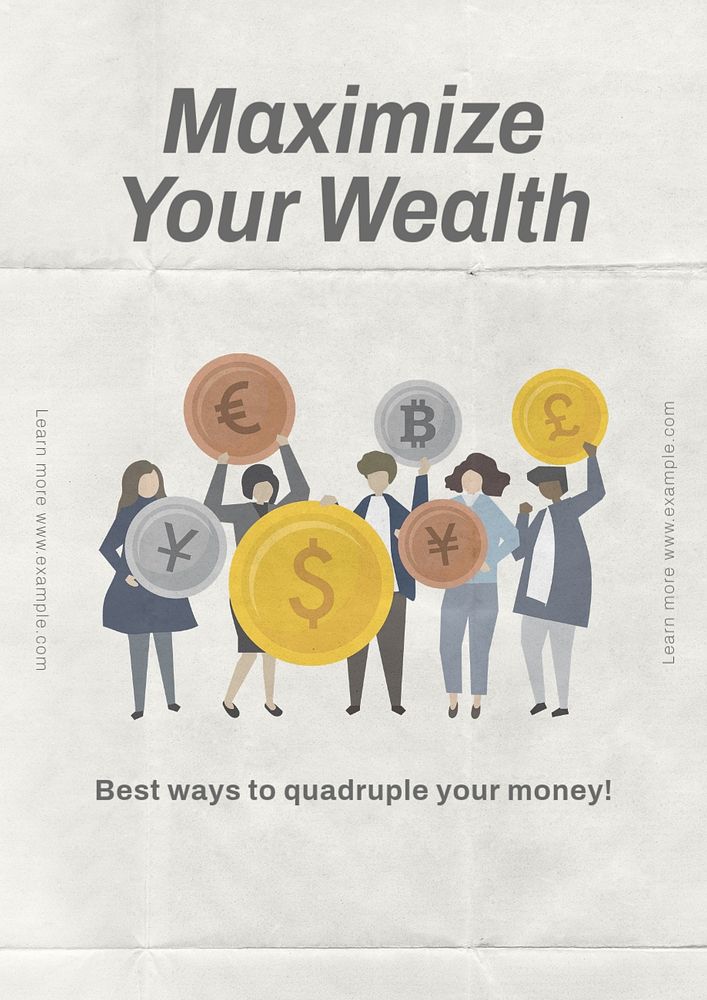 Maximize your wealth poster template, editable text and design