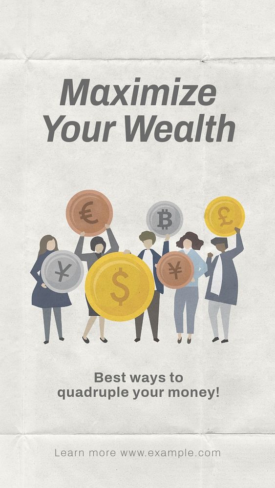 Maximize your wealth Instagram story template, editable text