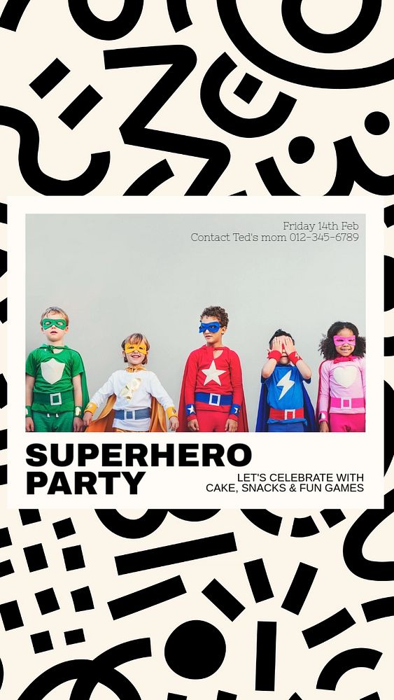 kids superhero party  Instagram story template, editable text