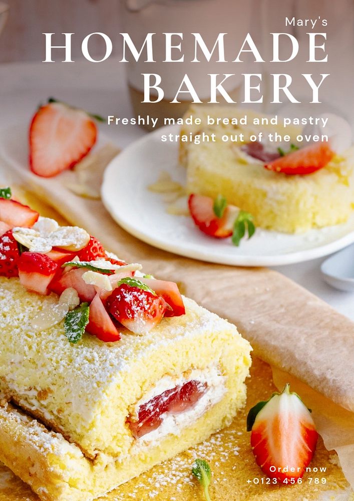 Homemade bakery poster template, editable text and design