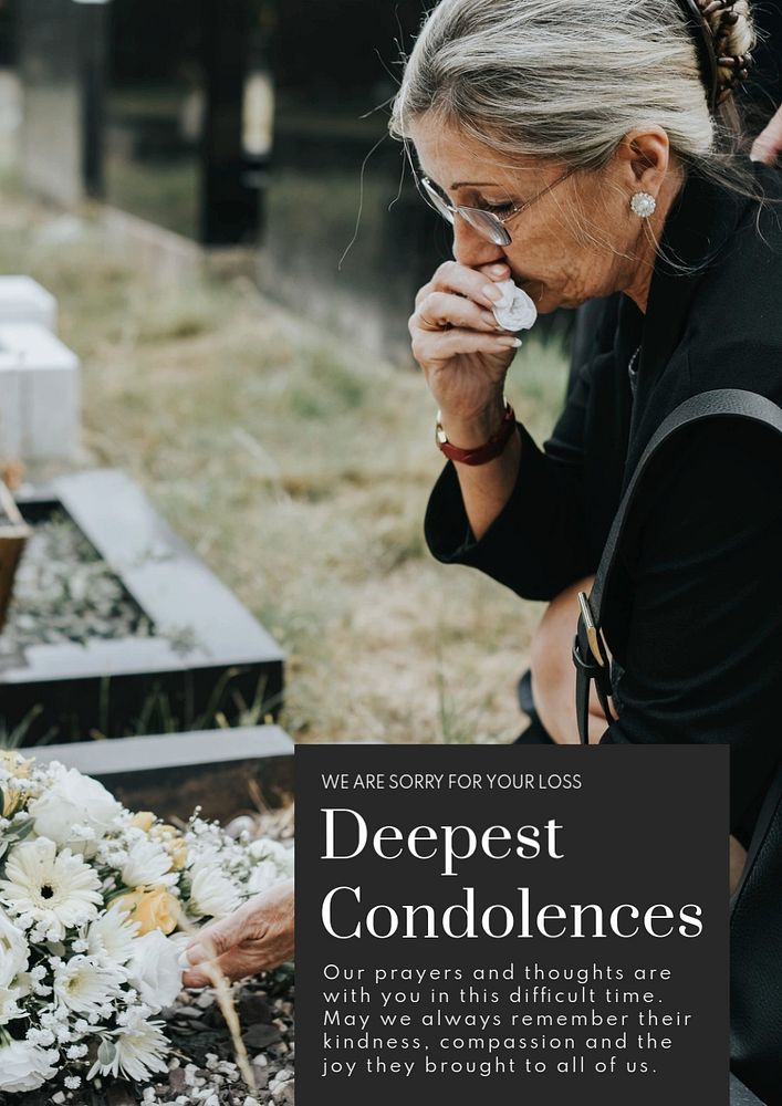 Deepest condolences  poster template, editable text and design