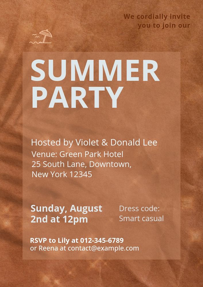 Summer party invitation poster template, editable text