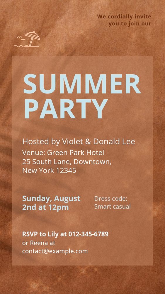 Summer party invitation social story template, editable design