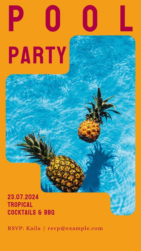 Pool party  Instagram story template, editable text