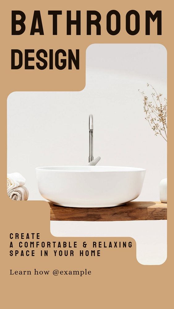 Bathroom design  Instagram story template, editable text