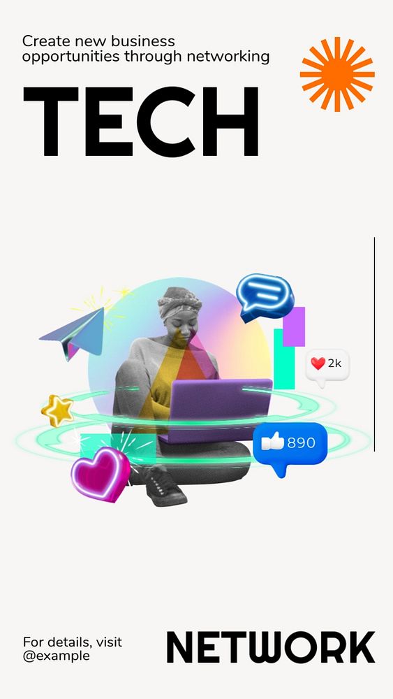 Tech network  Instagram story template, editable text