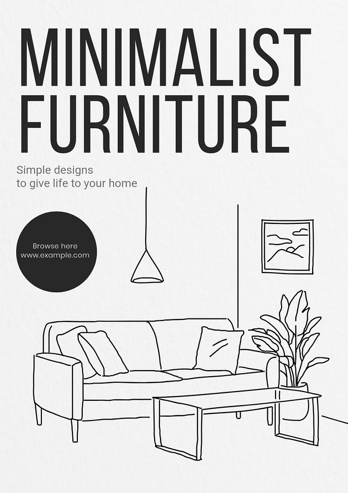 Minimalist furniture  poster template, editable text and design