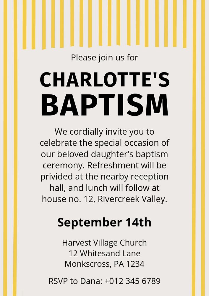 Baptism poster template, editable text