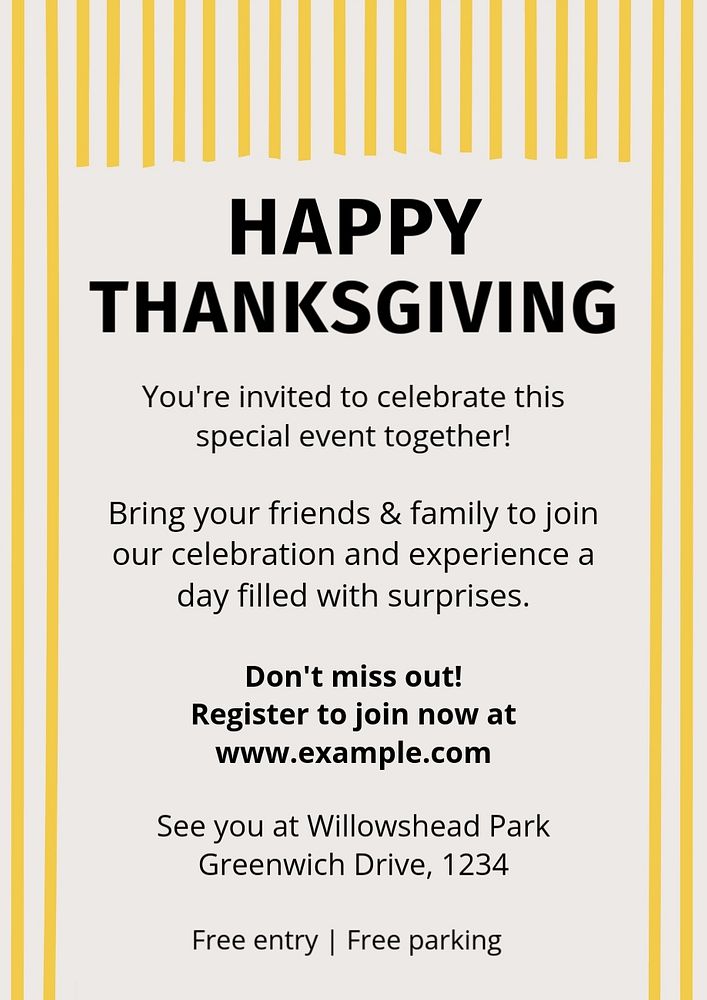 Happy Thanksgiving poster template, editable text