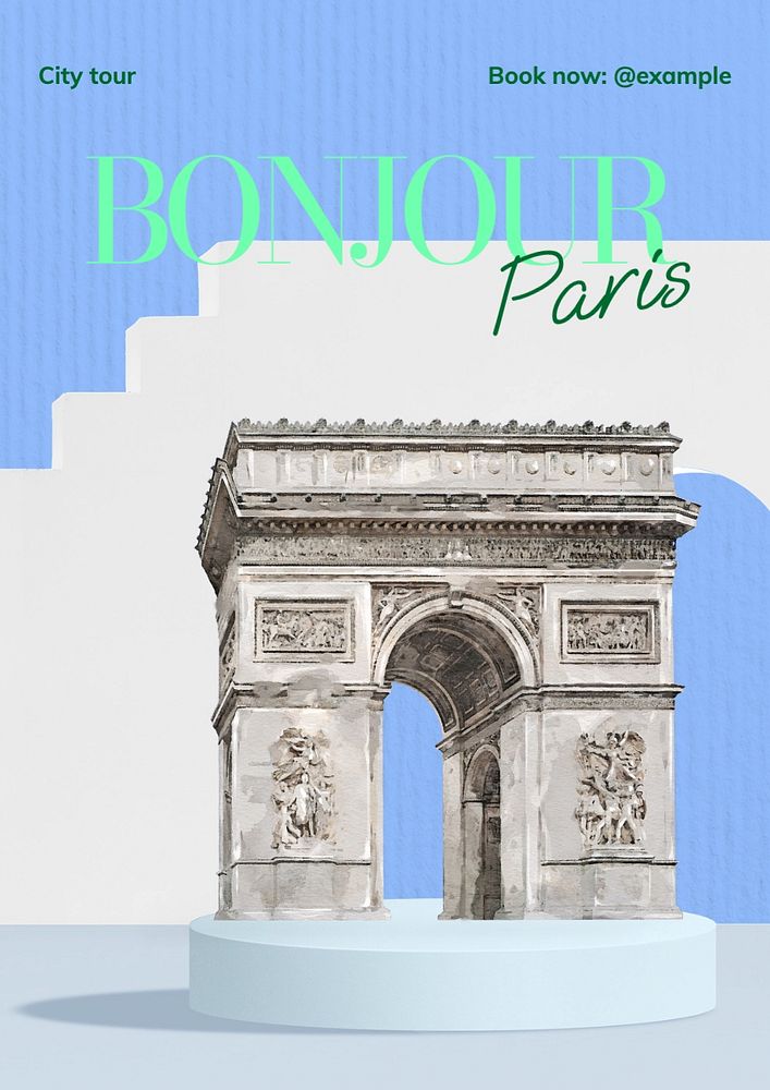 Paris travel poster template, editable text and design