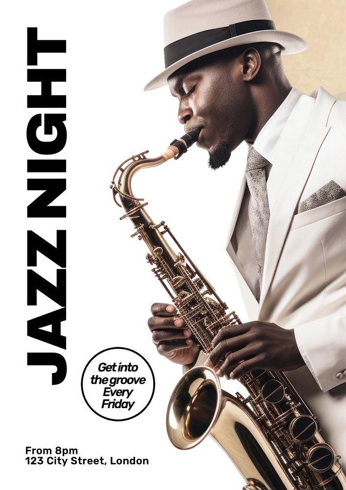 Jazz night poster template, editable text and design